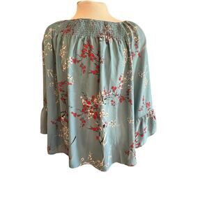 zac & rachel nwt blue with cherry blossom design bouse top womens plus 2xl